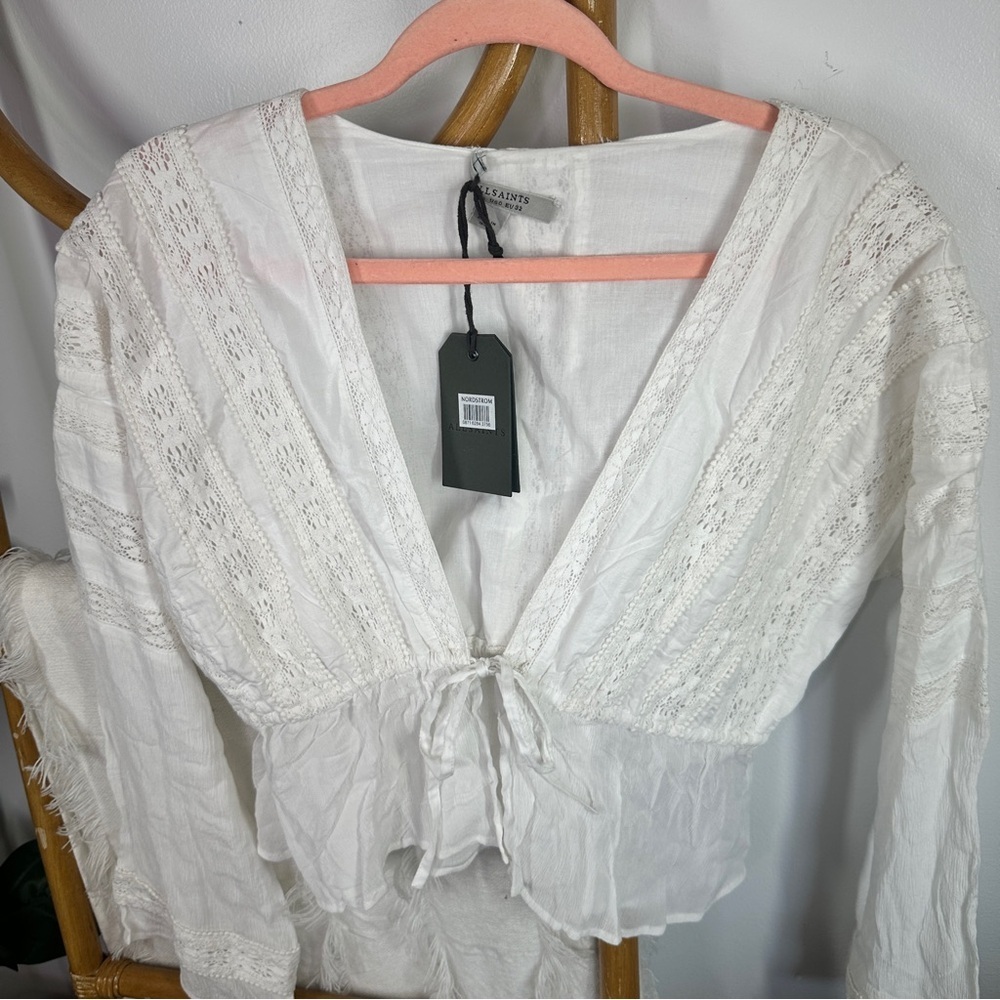 NWT Allsaints White Eyelet Boho Top sz 0 - Picture 7 of 10